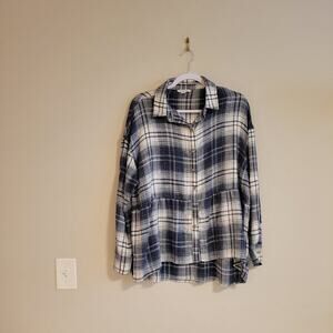 American Eagle Outfitters Flannel Plaid Navy Blue/White Baby Doll Shirt